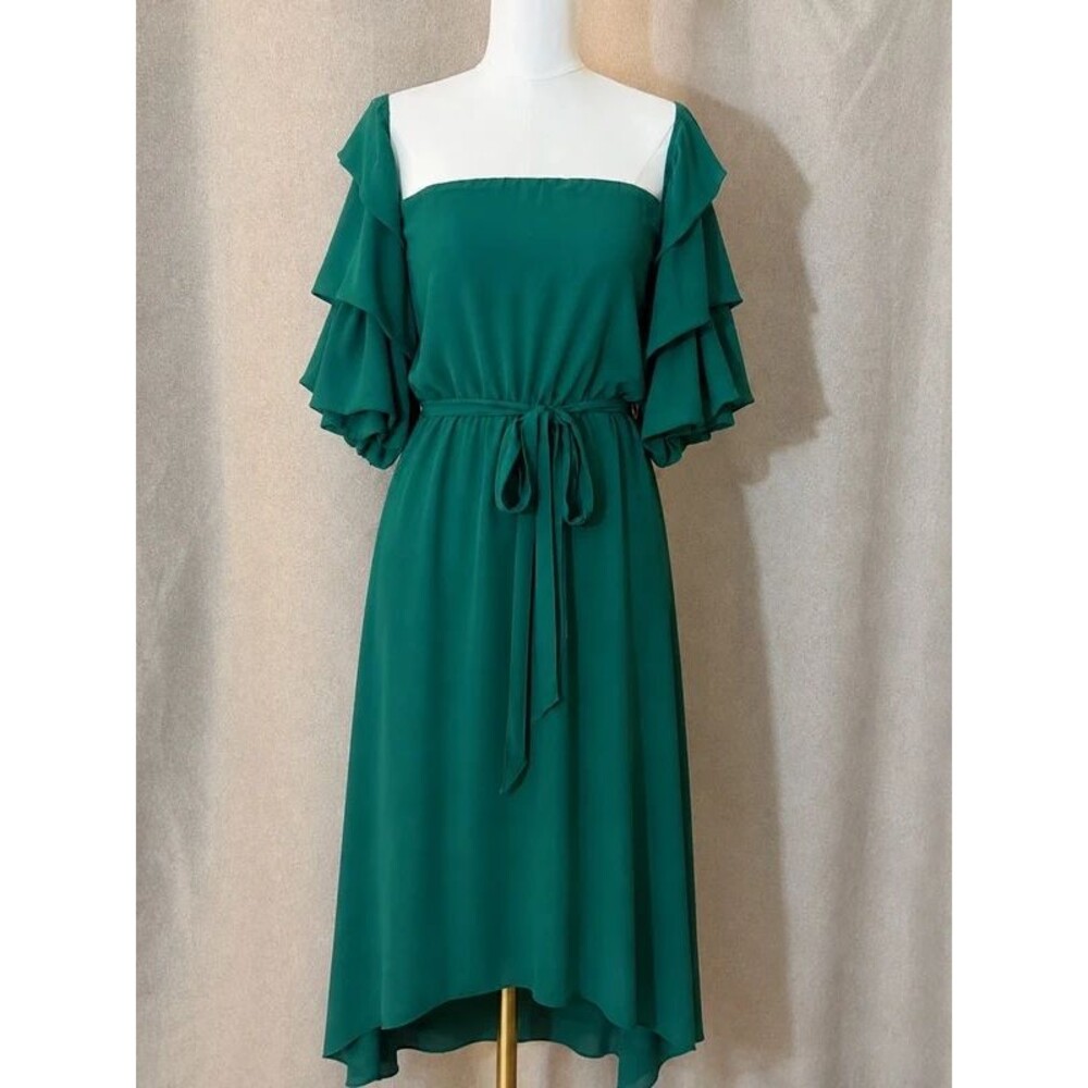 Miss Avenue Emerald Green Ruffle Off Shoulder High Low Dress Size L